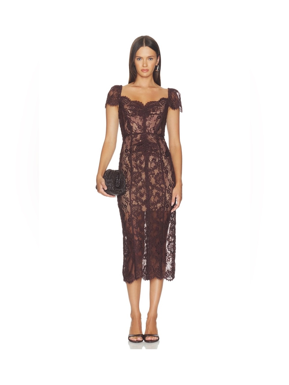 Self Portrait Brown Floral Lace Midi Dress
